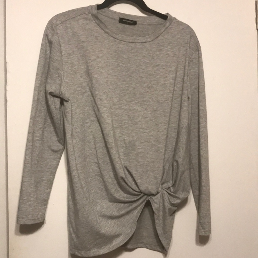 Botanique Long Sleeve Grey Front Knot Top